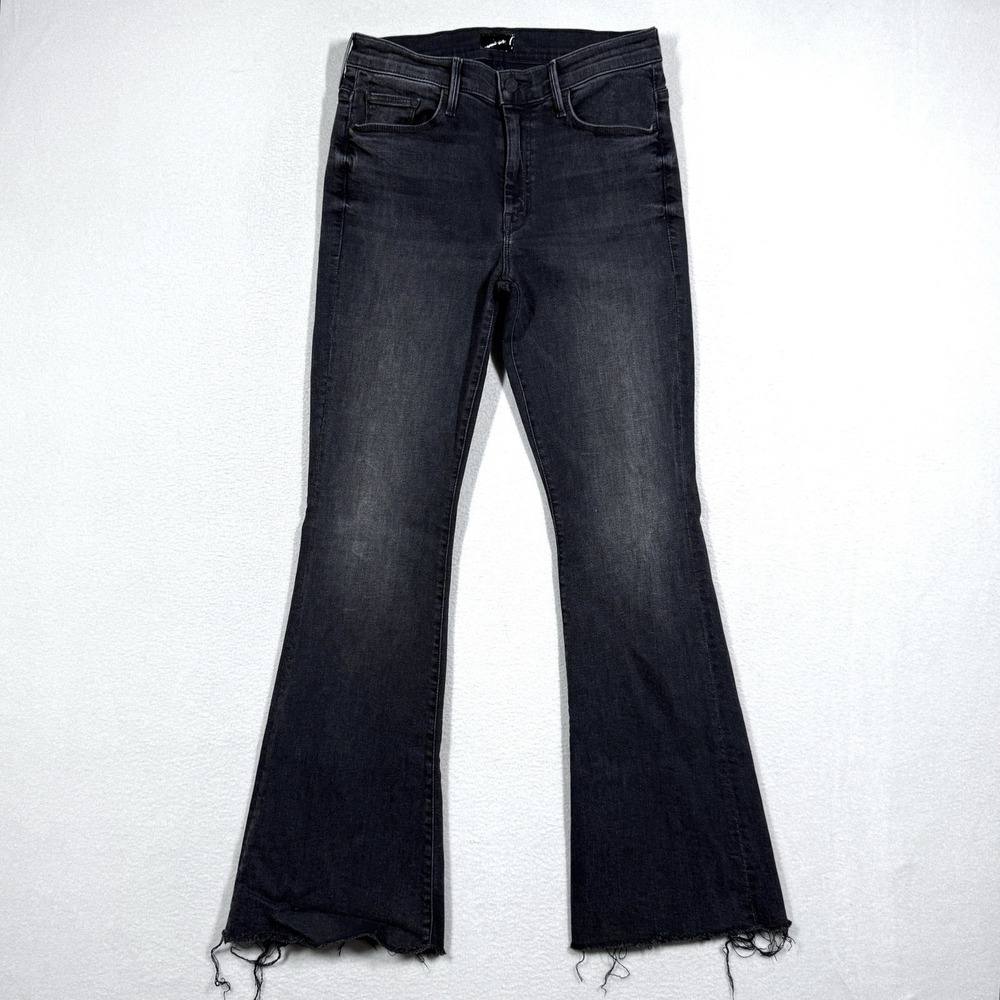 Mother Jeans Womens 30 The Weekender Fray Night Shadow Wash Black Flare Denim